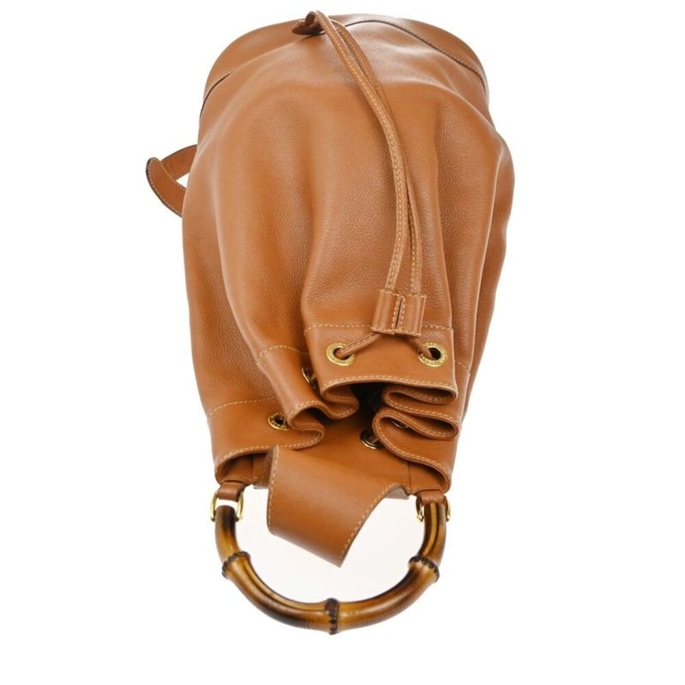 Gucci Vintage Bamboo Sling Backpack Leather Brown Leather Backpack Bag - Picture 8 of 16
